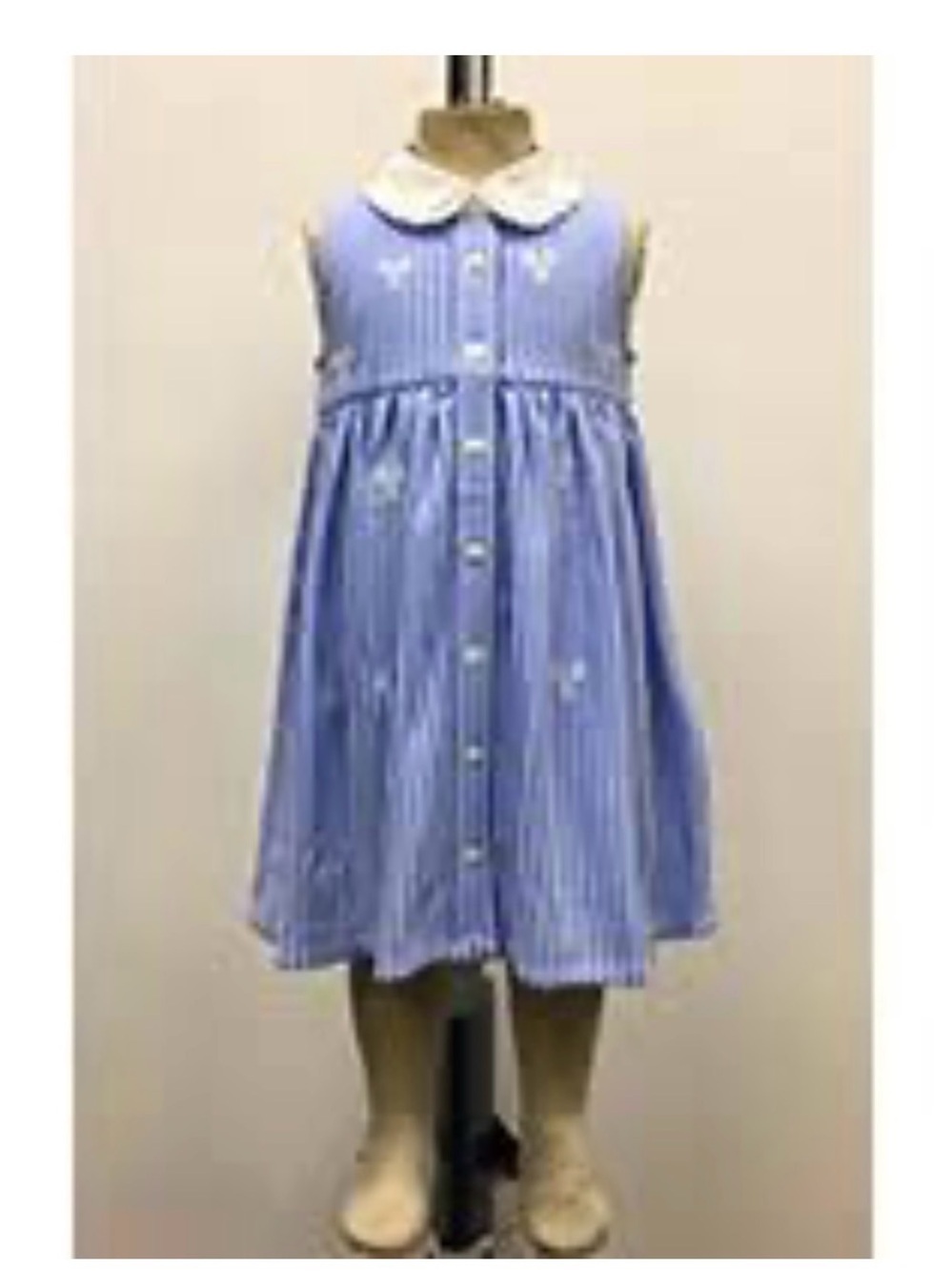Ralph Lauren Blue & White Striped Sleeveless Dress with Peter Pan Collar